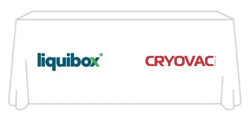 8' 8ft Loose Table Throw with Liquibox and Cryovac logo