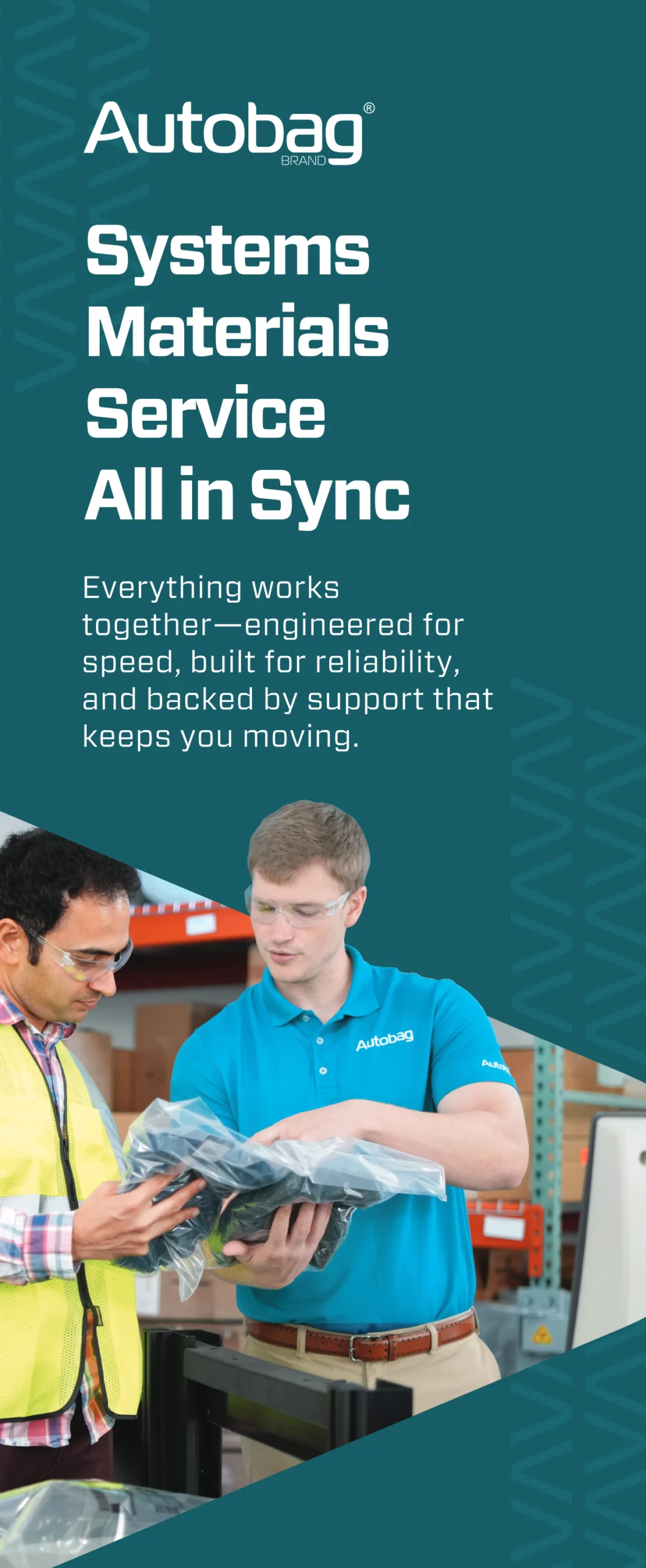 Autobag Team Demonstrating Product Packaging in Warehouse